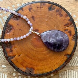 New Gorgeous Amethyst Beaded Necklace With Amethyst Teardrop Pendant